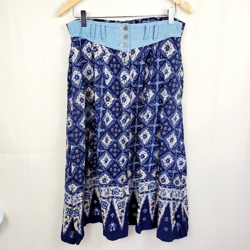 Vintage Capacity Womens Blue Maxi Boho Pattern petite medium skirt